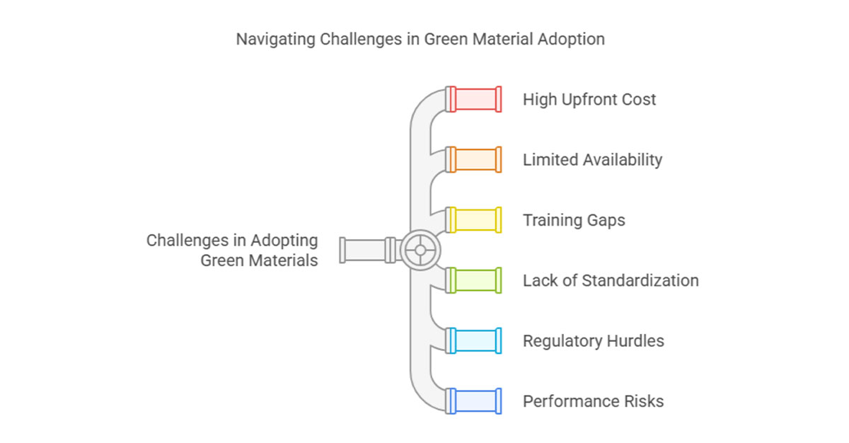 Barrier-style infographic showing multiple blockage—each labeled with a challenge like “High Upfront Cost,” “Limited Availability,” or “Training Gaps,” with one-line explanations